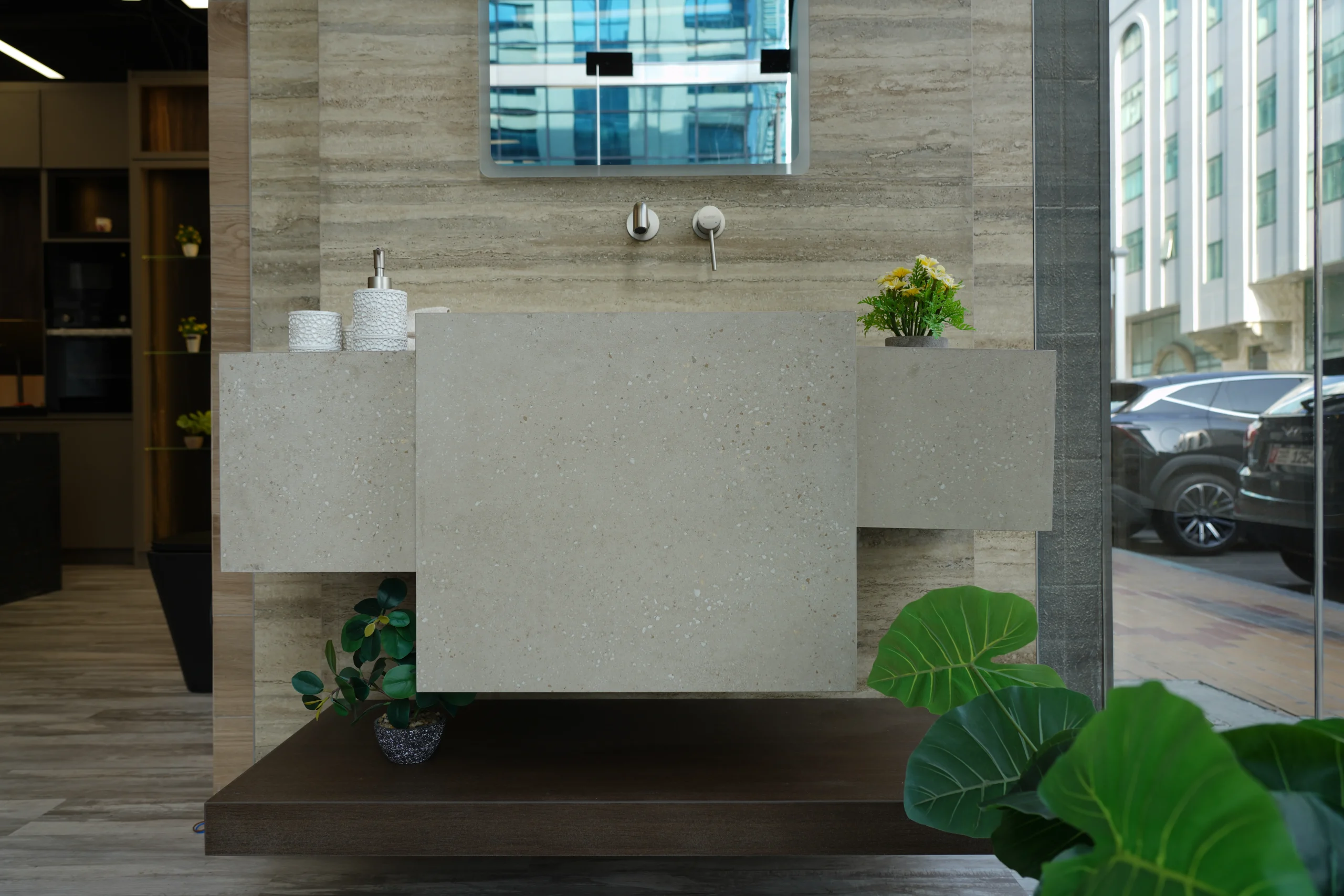 Floating Travertine-Style Vanity