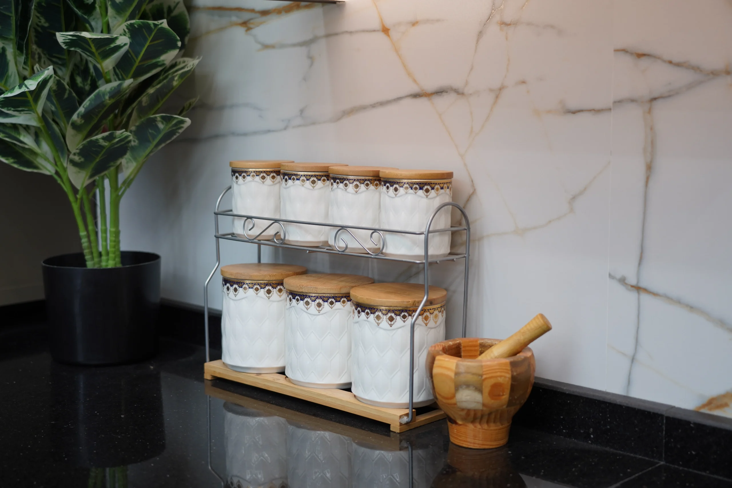 Marble-Patterned Spice Jar Set